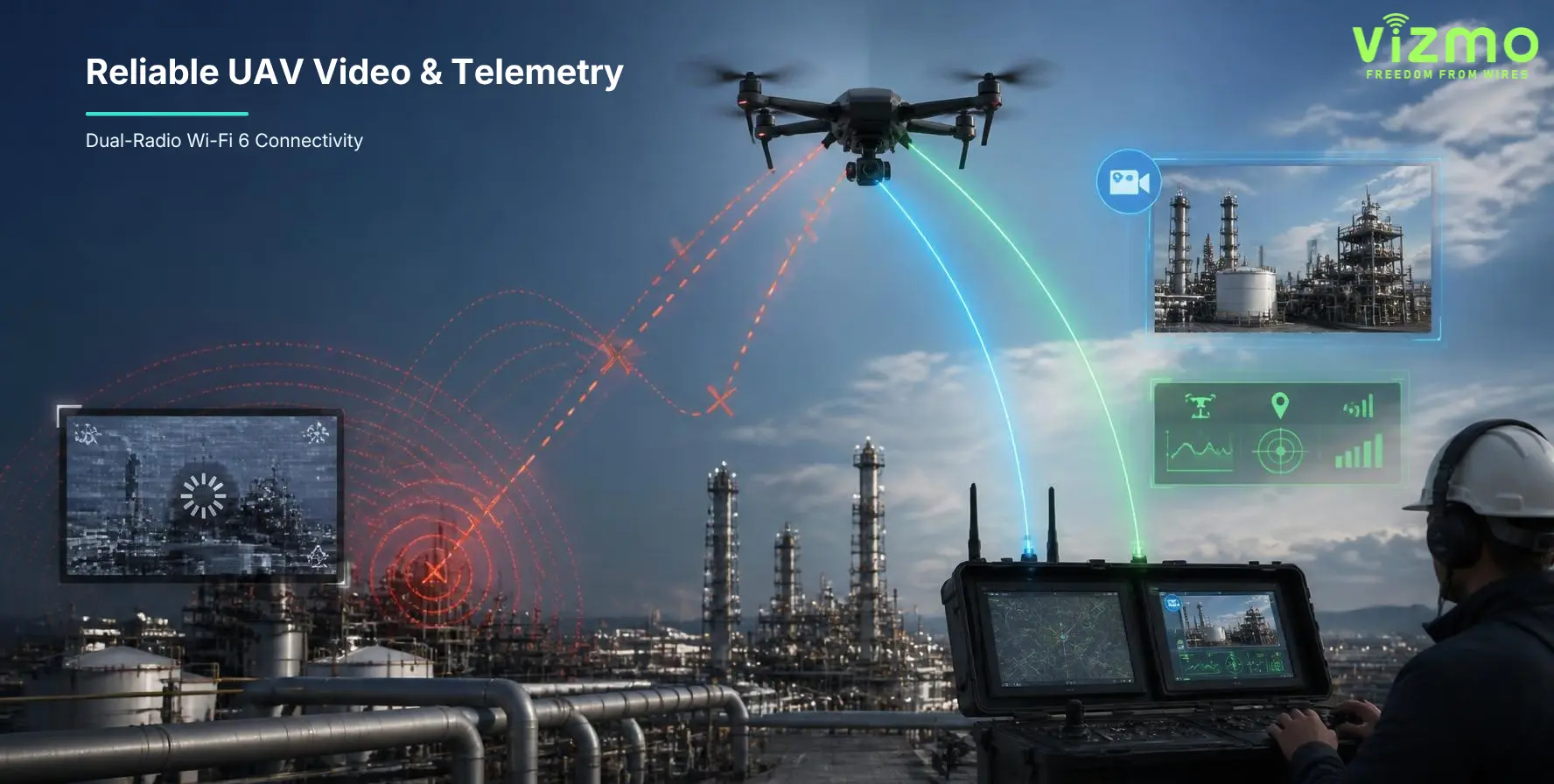 Industrial UAV with separate Wi-Fi 6 video and telemetry communication links