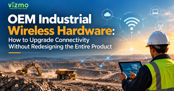 oem-industrial-wireless-hardware-upgrade OEM industrial wireless connectivity in a mining environment showing connected heavy equipment and wireless network integration.